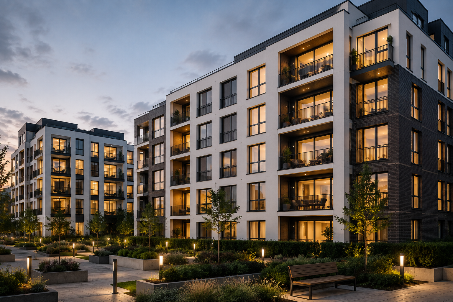 Surrey home staging apartment buildings at dusk by Decoro Design