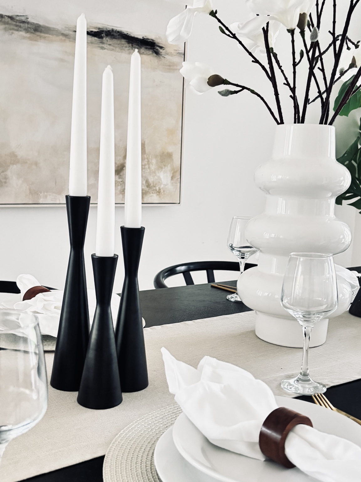 Surrey home staging dining table detail with layered place settings