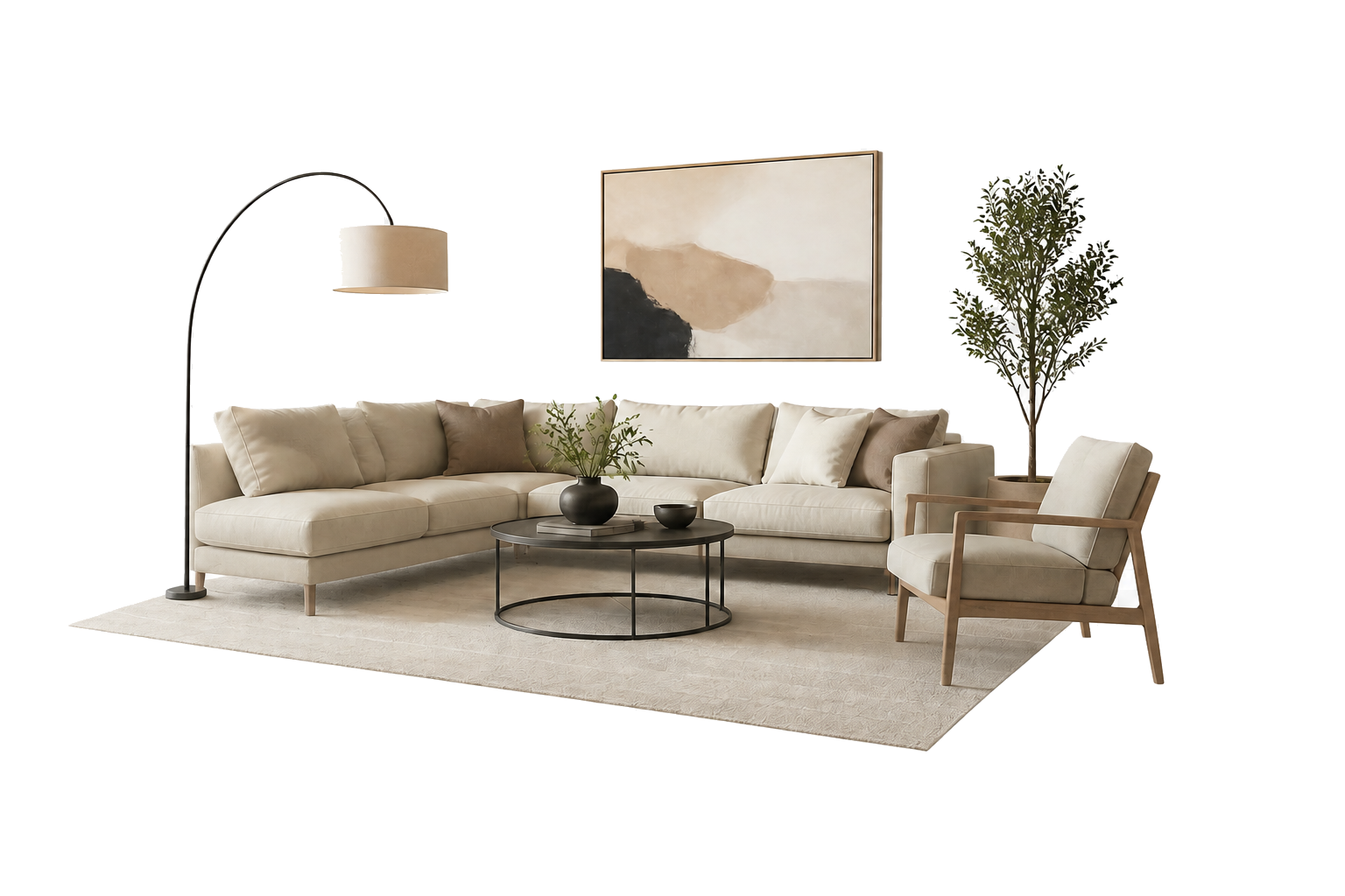 Photoreal virtual staging concept with furniture appearing in an empty room